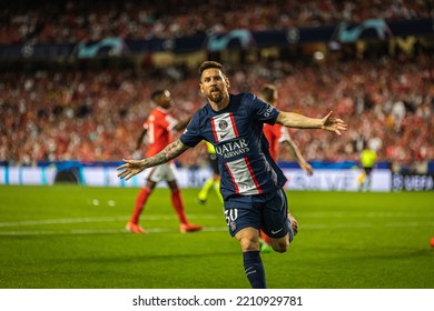 Lisbon, Portugal - 10 05 2022: UCL Game Between SL Benfica And Paris Saint-Germain F.C; Lionel Messi Celebrates After Scored Goal