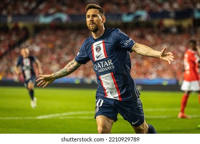 Lisbon, Portugal - 10 05 2022: UCL Game Between SL Benfica And Paris Saint-Germain F.C; Lionel Messi Celebrates After Scored Goal