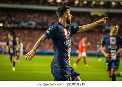 Lisbon, Portugal - 10 05 2022: UCL Game Between SL Benfica And Paris Saint-Germain F.C; Lionel Messi Celebrates After Scored Goal