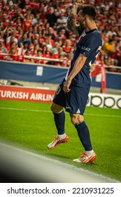 Lisbon, Portugal - 10 05 2022: UCL Game Between SL Benfica And Paris Saint-Germain F.C; Lionel Messi Celebrates After Scored Goal