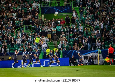 Lisbon, Portugal - 10 12 2022: UCL Game Between Sporting CP And Olympique De Marseille; Matteo Guendouzi Celebrates After Scored Goal