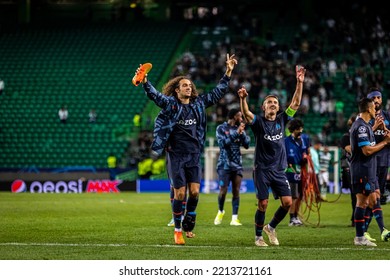 Lisbon, Portugal - 10 12 2022: UCL Game Between Sporting CP And Olympique De Marseille; Matteo Guendouzi Celebrates With Team