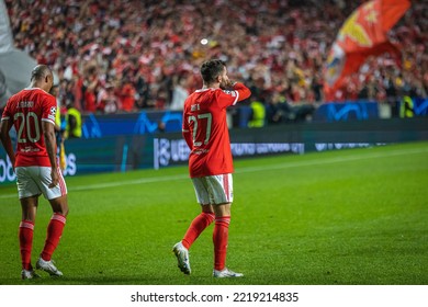 Lisbon, Portugal - 10 25 2022: UCL Game Between SL Benfica And Juventus FC; Rafael Silva Celebrates After Scored Goal