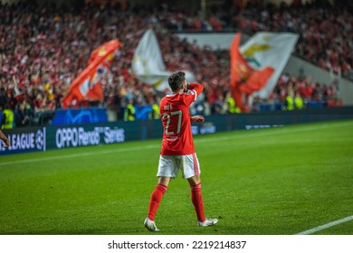 Lisbon, Portugal - 10 25 2022: UCL Game Between SL Benfica And Juventus FC; Rafael Silva Celebrates After Scored Goal