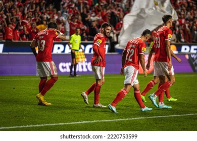 Lisbon, Portugal - 10 29 2022: Liga Portugal Game Between SL Benfica And GD Chaves; Rafael Silva Celebrates After Scored Goal