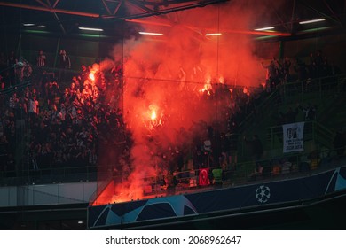 Lisbon, Portugal - 11 03 2021 - UEFA Champions League - Sporting CP Besiktas JK, Besiktas Fans During Game