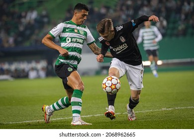 Lisbon, Portugal - 11 03 2021 - UEFA Champions League - Sporting CP Besiktas JK, Pedro Porro Fighting With Ridvan Yilmaz