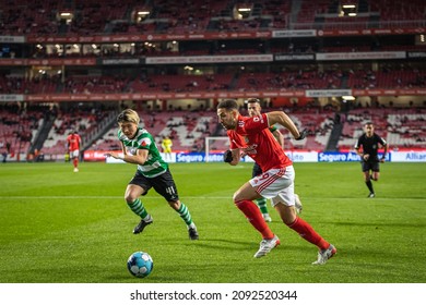 Lisbon, Portugal - 12 15 2021 - Estadio Da Luz, Taça Da Liga: SL Benfica - SC Covilha; Yang Trying To Catch The Ball From Adel Taarabt