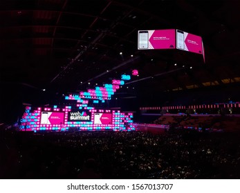 Lisbon, Portugal- 6 November, 2019: Web Summit Centre Stage Full Of People