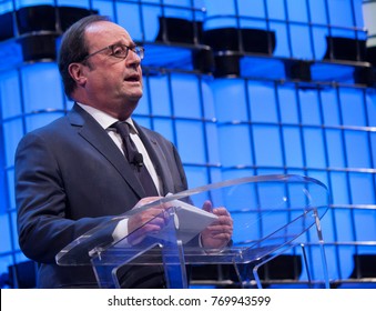 LISBON, PORTUGAL - 7 NOVEMBER 2017: Former President Of France François Hollande Addresses A Capacity Crowd At The Web Summit, Lisbon.