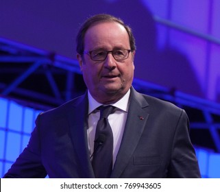 LISBON, PORTUGAL - 7 NOVEMBER 2017: Former President Of France François Hollande Addresses A Capacity Crowd At The Web Summit, Lisbon.