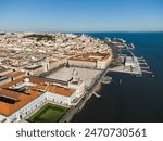 Lisbon, Portugal: Aerial view of the famous Praça do Comércio, the Commerce Place, in the heart of Lisbon old town and Portugal capital city along the Tagus river.