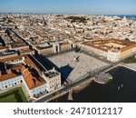 Lisbon, Portugal: Aerial view of the famous Praça do Comércio, the Commerce Place, in the heart of Lisbon old town and Portugal capital city along the Tagus river.