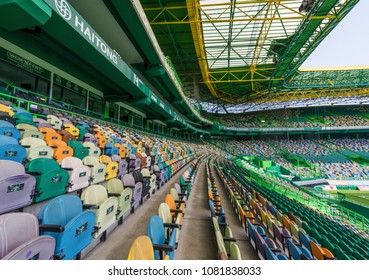 Lisbon, Portugal - April 2018:  at the tribunes of FC Sporting stadium