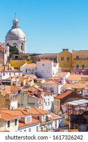 Lisbon, Portugal - August 2019 : View of Lisbon and the Dome of the National Pantheon from the Largo Portas do Sol lookout