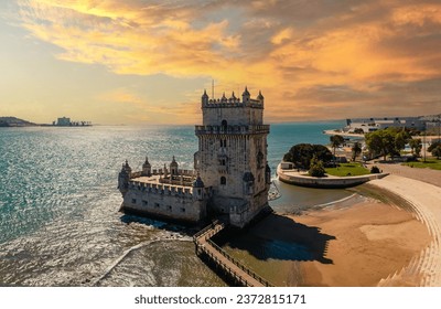 Lisbon, Portugal at Belem Tower on the Tagus River. - Powered by Shutterstock