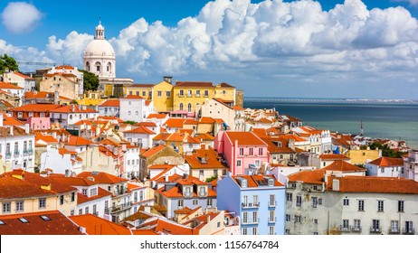 Lisbon, Portugal city skyline over the Alfama district.