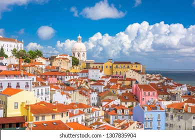 Lisbon, Portugal city skyline over the Alfama district.  - Powered by Shutterstock