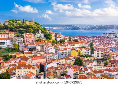 Lisbon, Portugal City Skyline with Sao Jorge Castle and the Tagus River. - Powered by Shutterstock