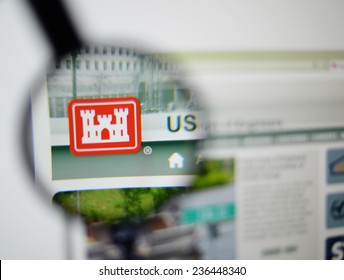 LISBON, PORTUGAL - December 9, 2014: Photo Of The United States Army Corps Of Engineers (USACE, Also Sometimes Shortened To CoE)  Homepage On A Monitor Screen Through A Magnifying Glass. 