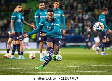 Lisbon, Portugal, Estadio Jose Alvalade - 02 15 2022: Champions League Best Of 16 - Sporting CP - Manchester City; Raheem Sterling Shooting The Ball During Warm Up