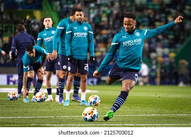 Lisbon, Portugal, Estadio Jose Alvalade - 02 15 2022: Champions League Best Of 16 - Sporting CP - Manchester City; Raheem Sterling Shoots During Warm Up