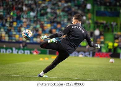 Lisbon, Portugal, Estadio Jose Alvalade - 02 15 2022: Champions League Best Of 16 - Sporting CP - Manchester City; Ederson Kicks The Ball During Warm Up