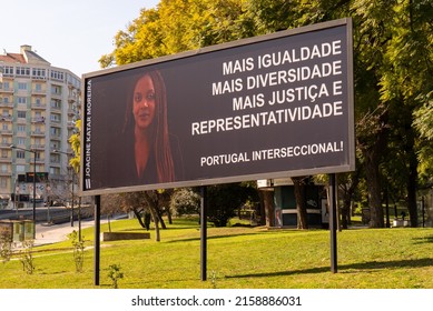 LISBON, PORTUGAL - Feb 12, 2022: A Shot Of Political Advertising Poster Of Joacine Katar Moreira