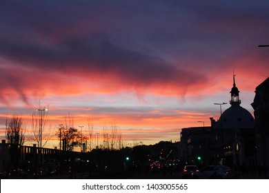 LISBON, PORTUGAL - FEBRUARY 26, 2019: Sunset Near Cais Do Sodré During European Winter.