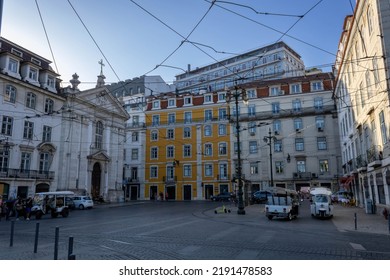 Lisbon, Portugal - July 3, 2022: The Square Of Porto Santo And  Church Of Nossa Senhora Do Rosário, Or Corpo Santo