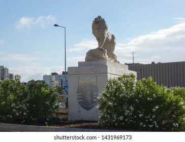 LISBON, PORTUGAL - JUNE 13, 2019: The Lion Statue Outside Estádio José Alvalade In Lisbon, Portugal