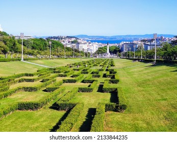 Lisbon, Portugal - June 21 2020: View Of Downtown Lisbon, Parque Eduardo VII And Marquês De Pombal