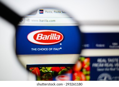 LISBON, PORTUGAL - June 6, 2015. Photo Of Barilla Group Homepage On A Monitor Screen Through A Magnifying Glass.