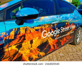 Lisbon, Portugal - May 2022: Google Street View Car On The Lisbon Streets