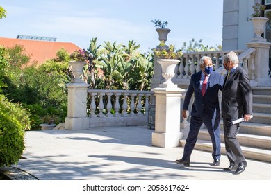LISBON, PORTUGAL - MAY 28: Portugal Prime Minister Antonio Costa And European Commissioner For The Budget, Johannes Hahn In Lisbon, On May 28, 2021.