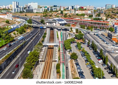 LISBON, PORTUGAL - OCTOBER 10, 2019: Infrastructure Of Lisbon And Cityscape Viewed From Águas Livres Aqueduct.