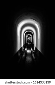 LISBON, PORTUGAL - OCTOBER 10, 2019: Black And White Photo Of Water Conduit Of Águas Livres Aqueduct.