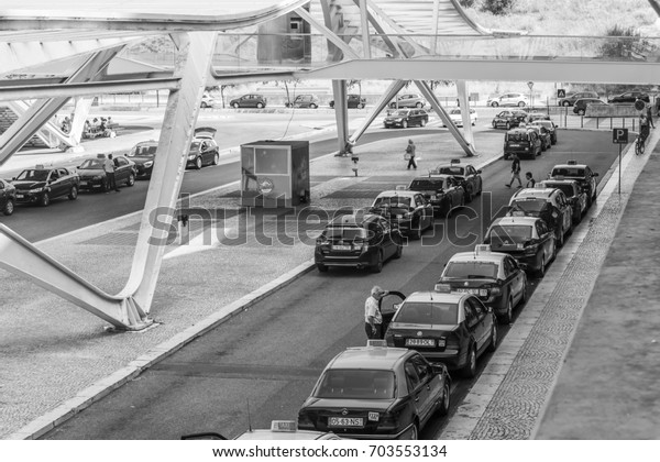 LISBON, PORTUGAL, on June 22, 2017.\
Numerous taxis expect passengers near Oriyente\'s station\
