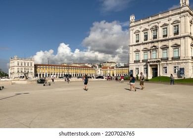 Lisbon, Portugal - September 16, 2022; People Walking In A Public Square In Lisbon