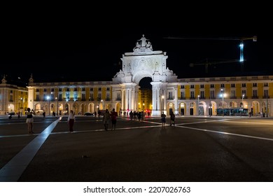 Lisbon, Portugal - September 21, 2022; The Triumphal Arch Of Praça Do Comércio In Lisbon At Night