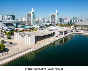 Lisbon, Portugal - September 22 2022: Aerial Footage Of Park Of The Nations In Lisbon (Parque Das Nações)