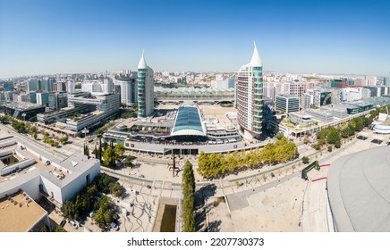 Lisbon, Portugal - September 22 2022: Aerial Footage Of Park Of The Nations In Lisbon (Parque Das Nações)