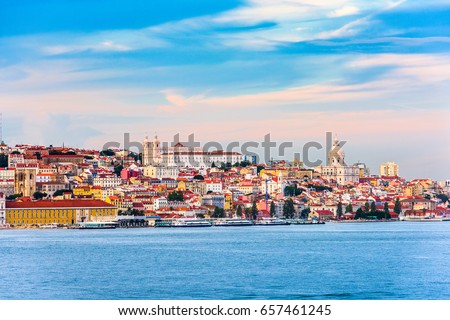 Lisbon, Portugal skyline on the Tagus River.