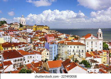 Lisbon, Portugal Town Skyline At The Alfama.