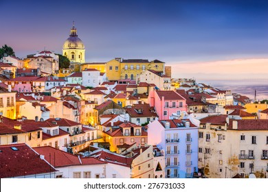 Lisbon, Portugal twilight cityscape at the Alfama District.