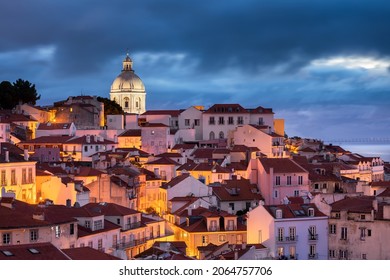 Lisbon, Portugal - Twilight Over Alfama, Perhaps The Most Traditional And Charming Neighborhood Of Lisbon, Portugal