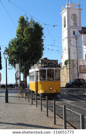 Lisbon yellow tram, Portugal