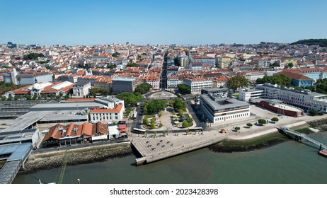 Lisbon,Portugal August 2021.Aerial View From Cais Do Sodré, With Lisbon  Cityscape 