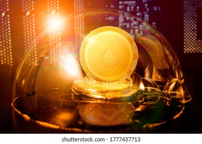 LISK in a soap bubble. Dangers and risks of investing to lisk LSK cryptocurrency. Speculation, drop, down