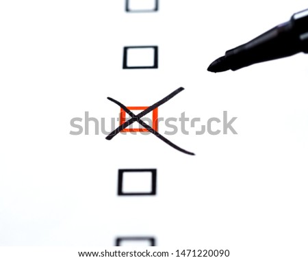 List of checkboxes on white background  with black cross and marker